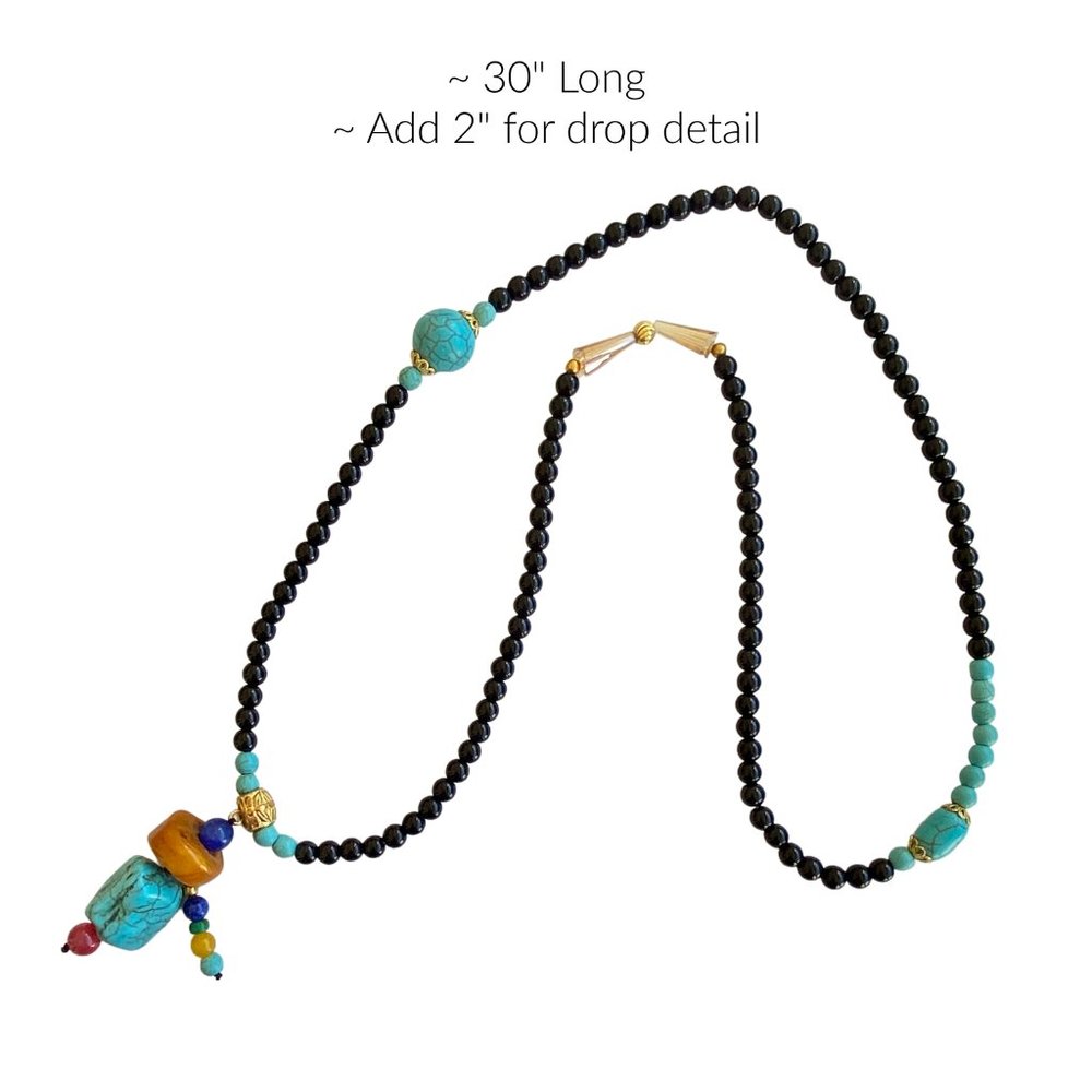 Handmade Tibetan Beads Wrap Bracelet Necklace Black and Turquoise - Picture 2 of 3